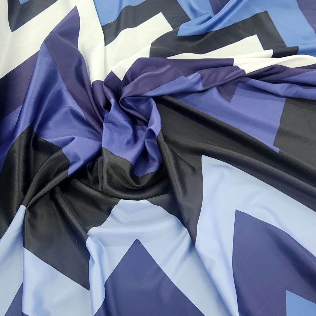 PRINTED SATIN Dress Fabrics Printed Wave Satin Fabric Blue 150cm (7347395919961)