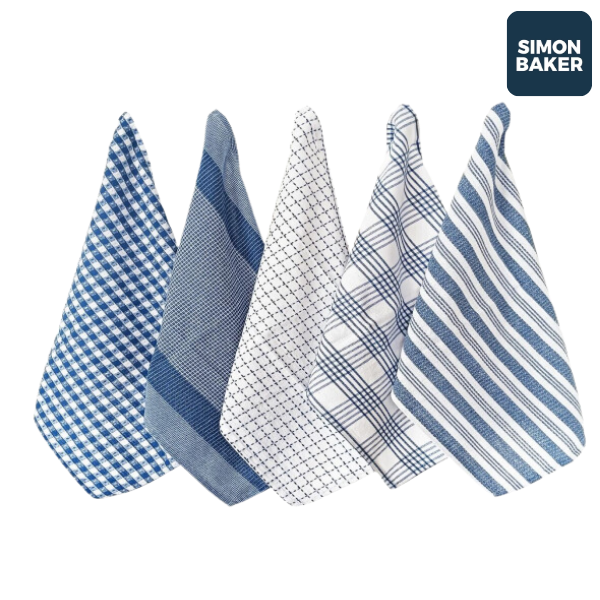 Simon Baker 100% Cotton Royal Blue Kitchen Towel Set of 5