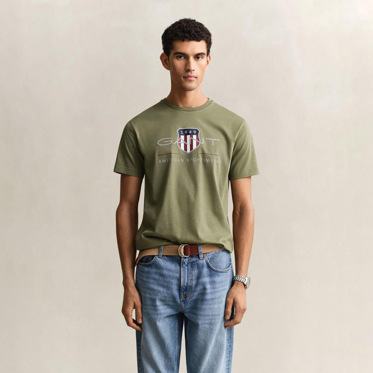 Gant Men's Archive Shield Regular Fit SS Crew Neck Men's T-Shirt-Olive Green 2003199