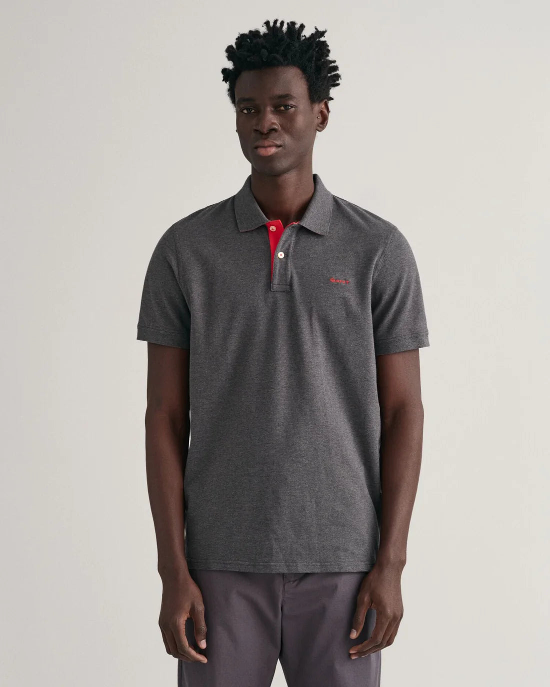 Gant Men's Contrast Piqué Short Sleeve Subtle Stretch Poloshirt-Antracit Melange 356033