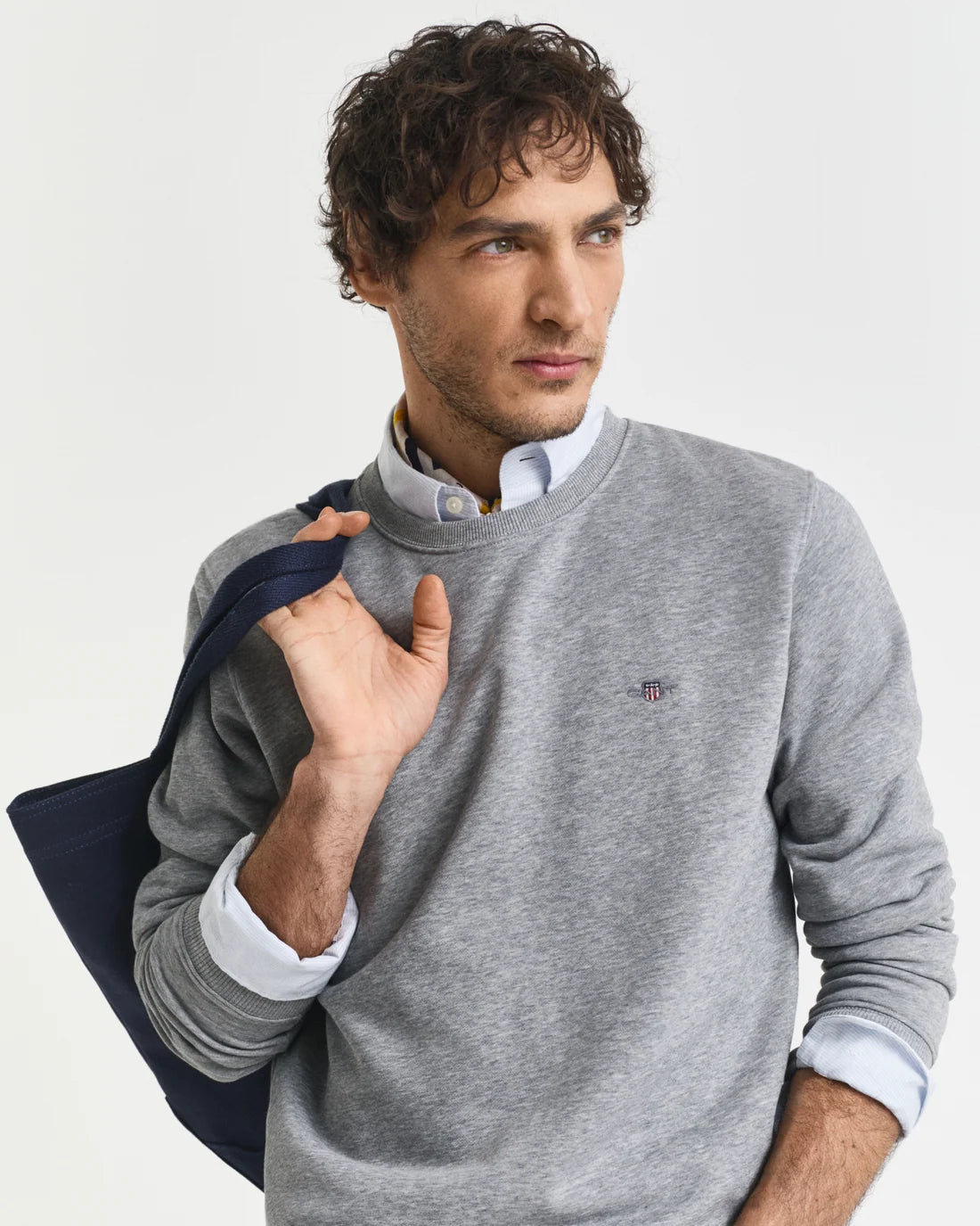 Gant Mens Regular Shield C-Neck Sweater- Melange Grey 2006065