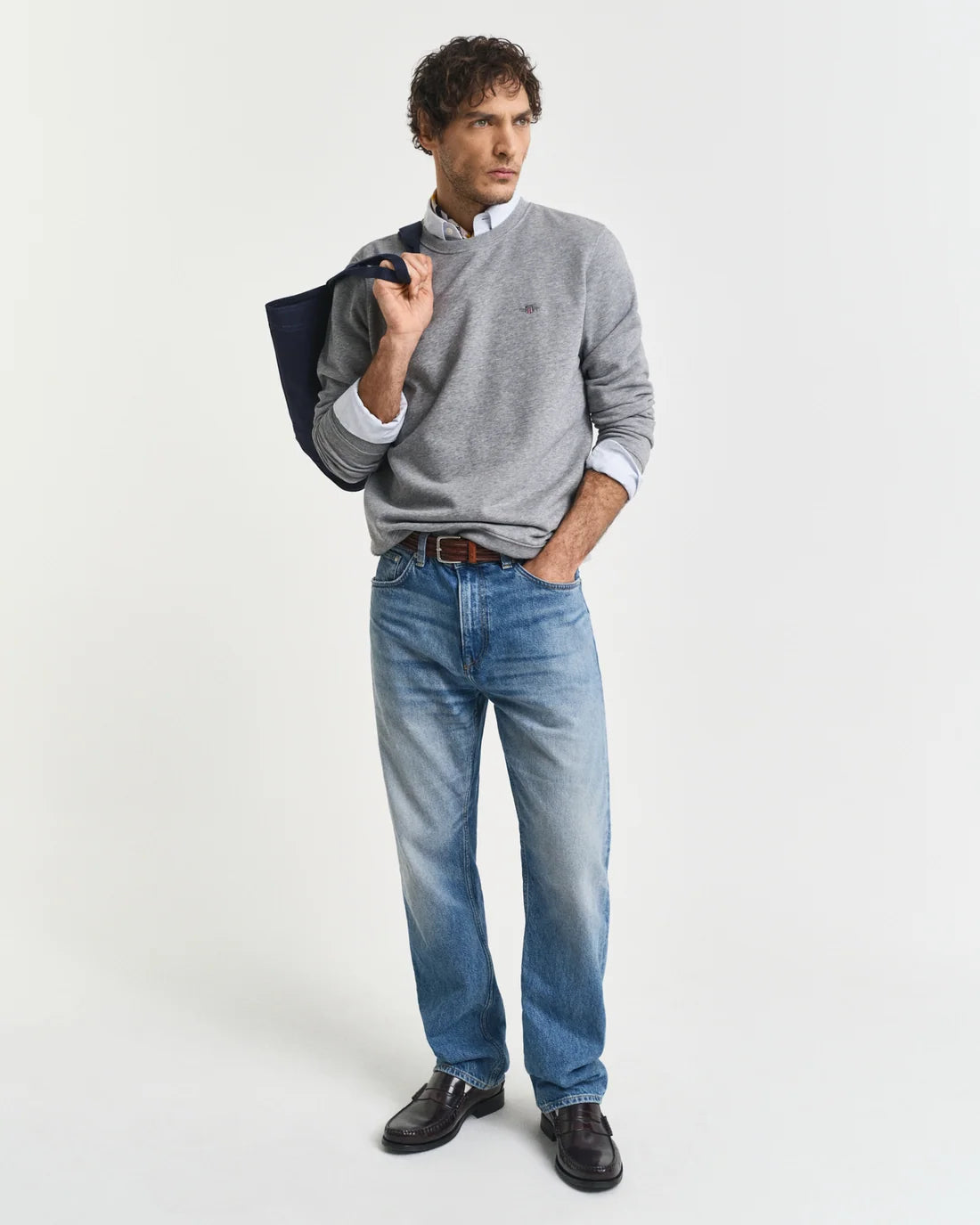 Gant Mens Regular Shield C-Neck Sweater- Melange Grey 2006065