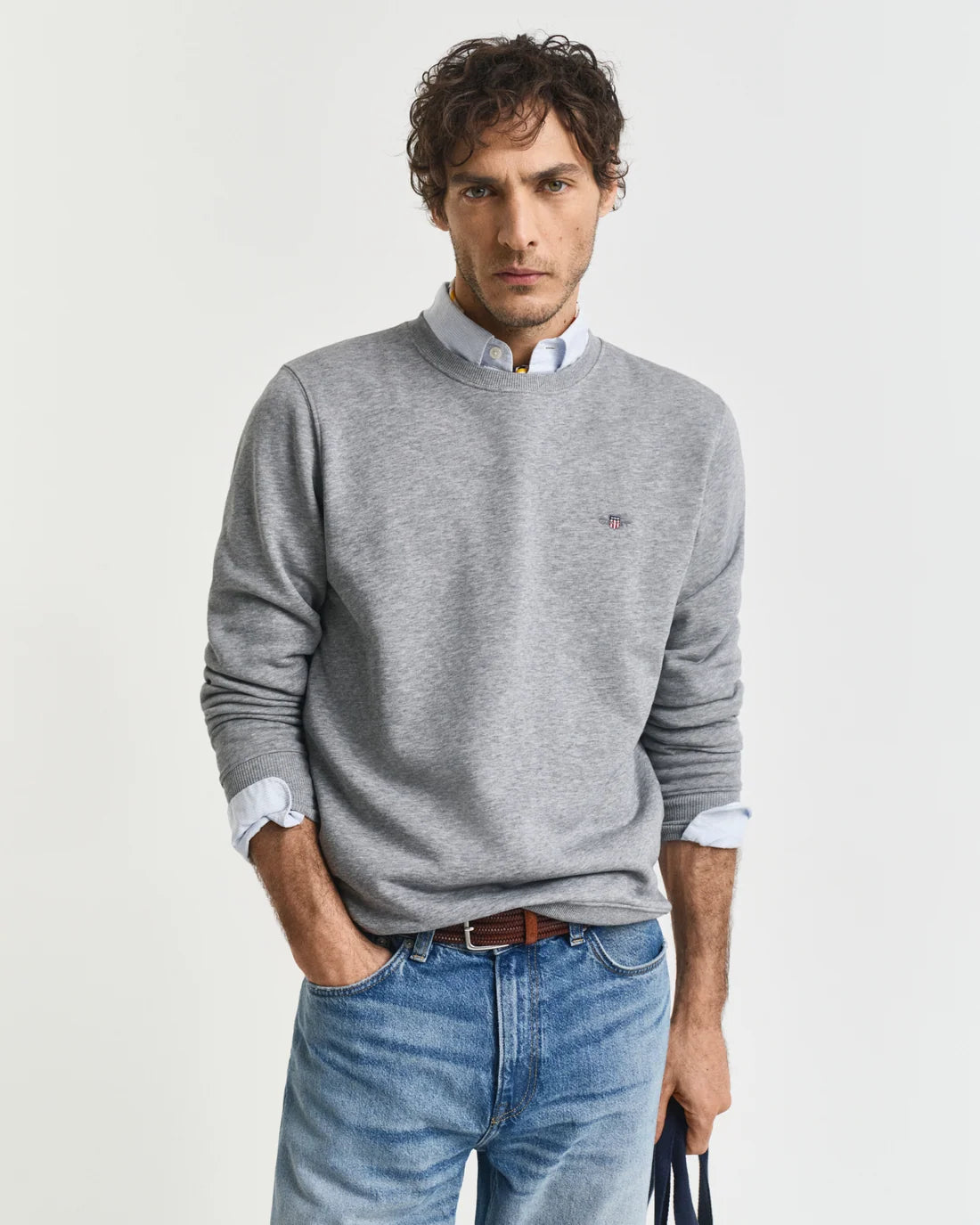 Gant Mens Regular Shield C-Neck Sweater- Melange Grey 2006065