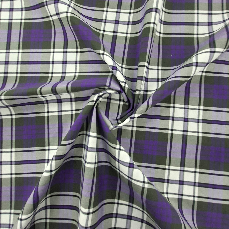 Tartan Check Purple/White Fabric 150cm