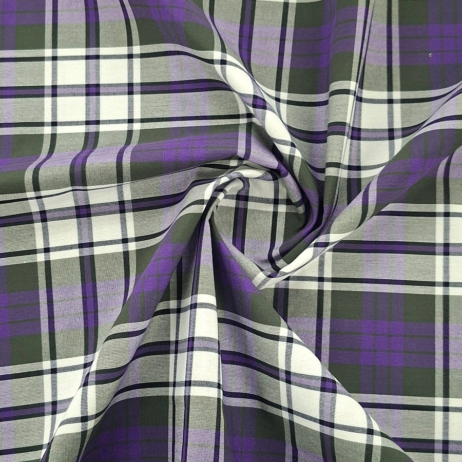Tartan Check Purple/White Fabric 150cm