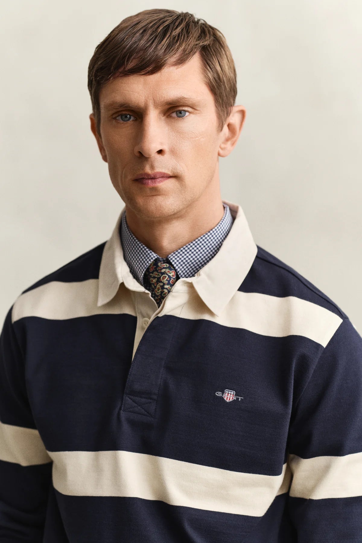 Gant Men's Cut and Sewn Striped Rugger-Evening Blue 2065102.