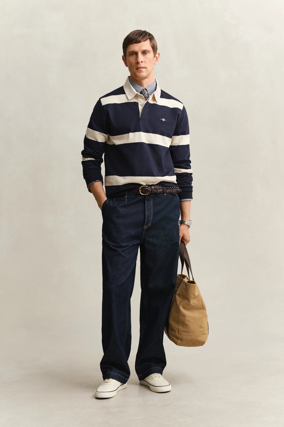 Gant Men's Cut and Sewn Striped Rugger-Evening Blue 2065102.