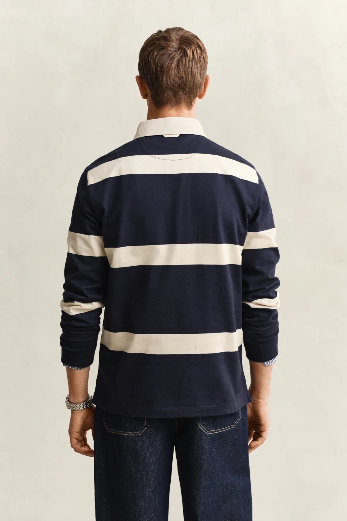Gant Men's Cut and Sewn Striped Rugger-Evening Blue 2065102.