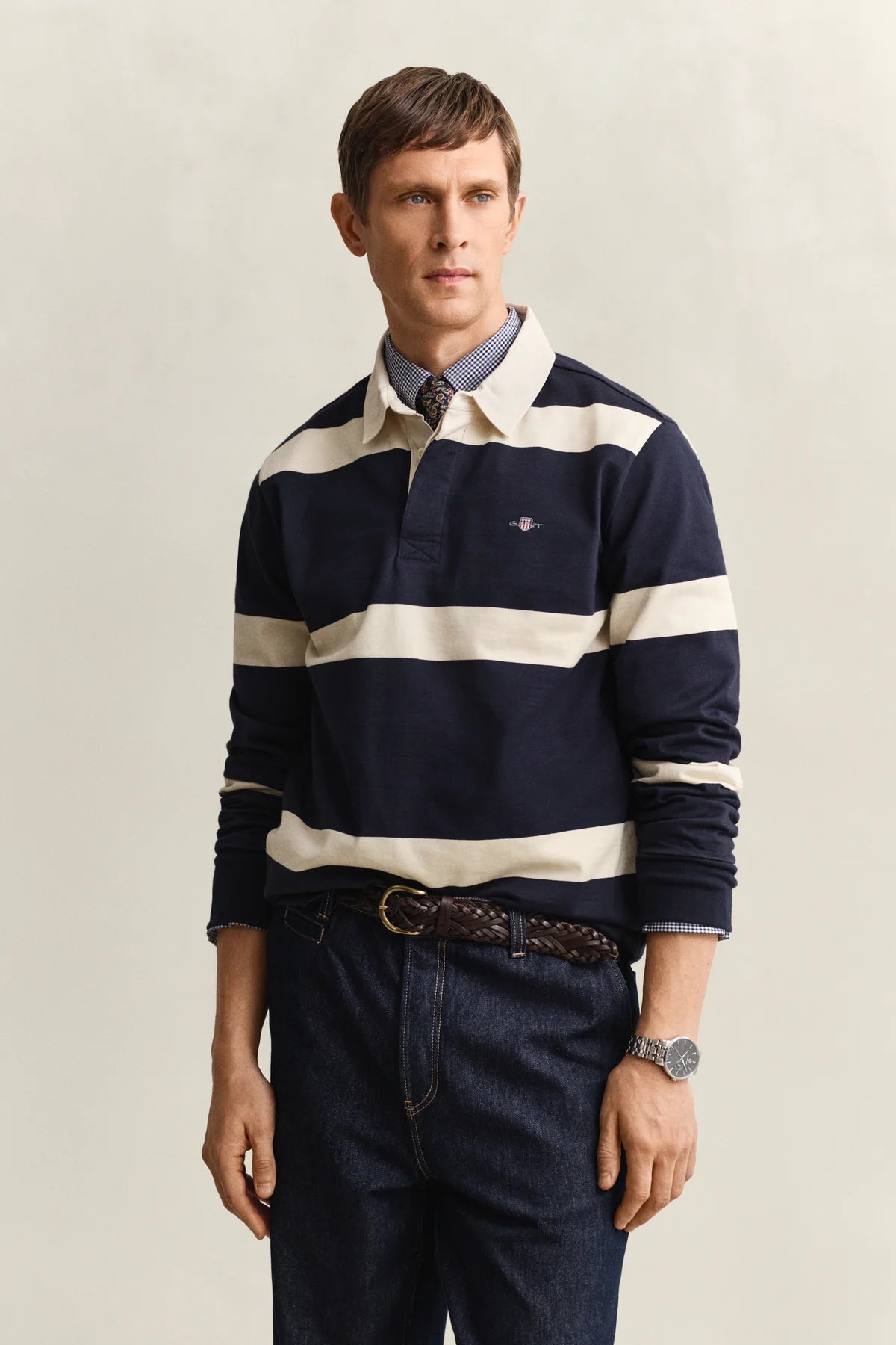 Gant Men's Cut and Sewn Striped Rugger-Evening Blue 2065102.