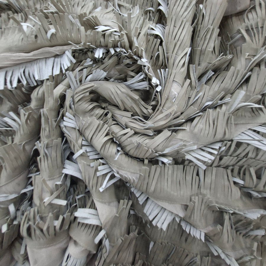 Tulle Embroidery+Leather Fringes