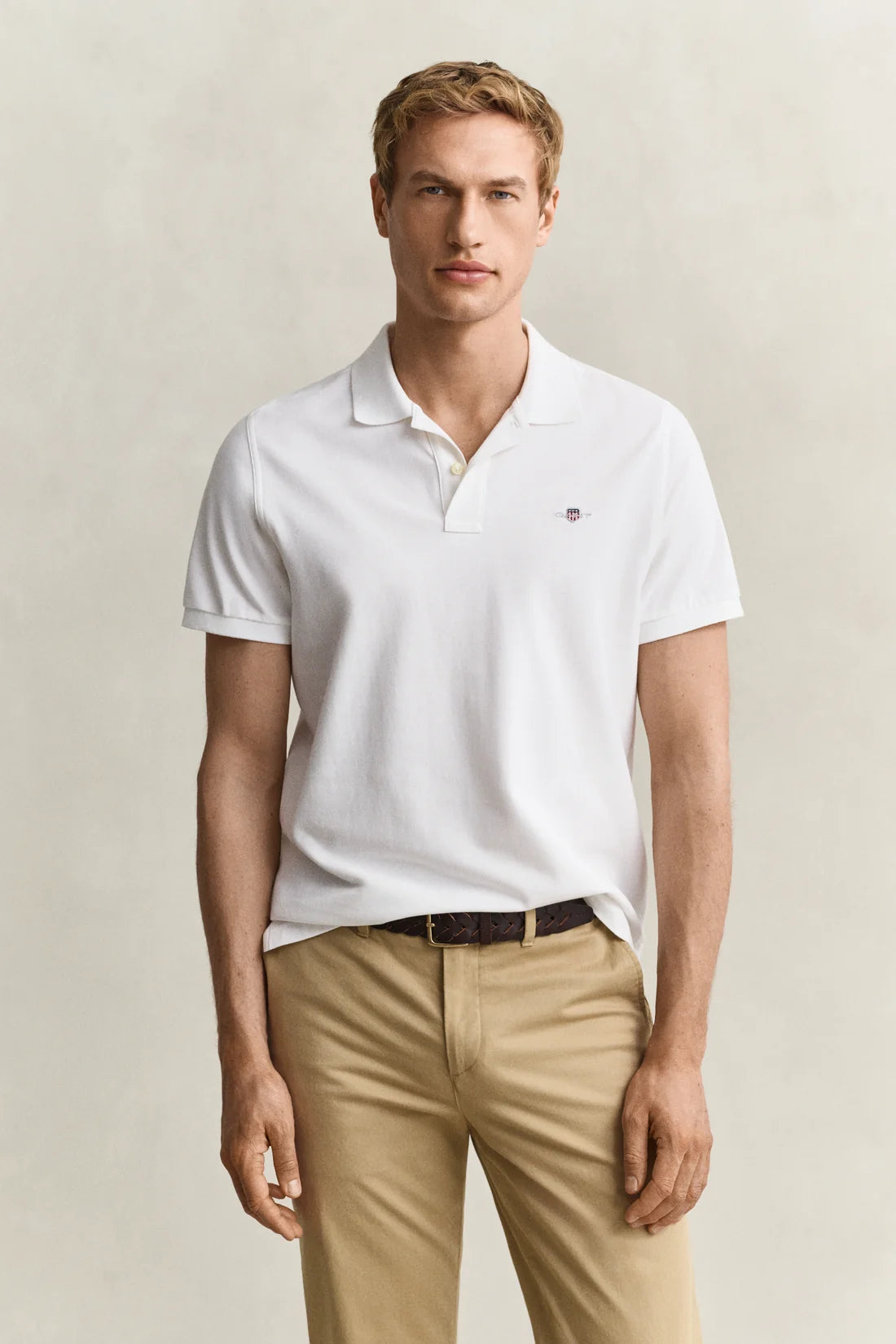 Gant Mens Short Sleeve Pique Golfer Regular Fit Shield-White 343783
