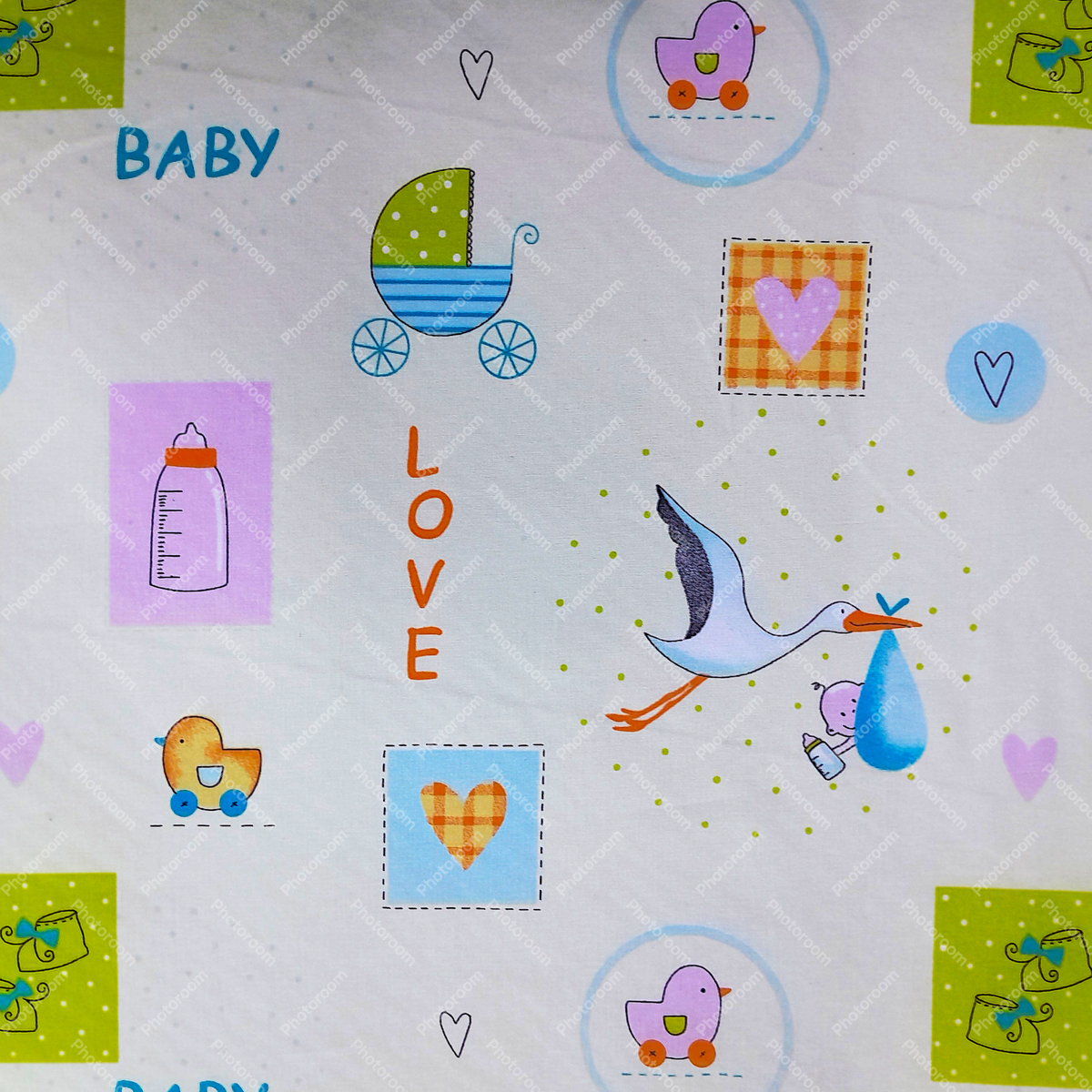 Cotton Kids Fabric Baby Love Print White 140 cm.