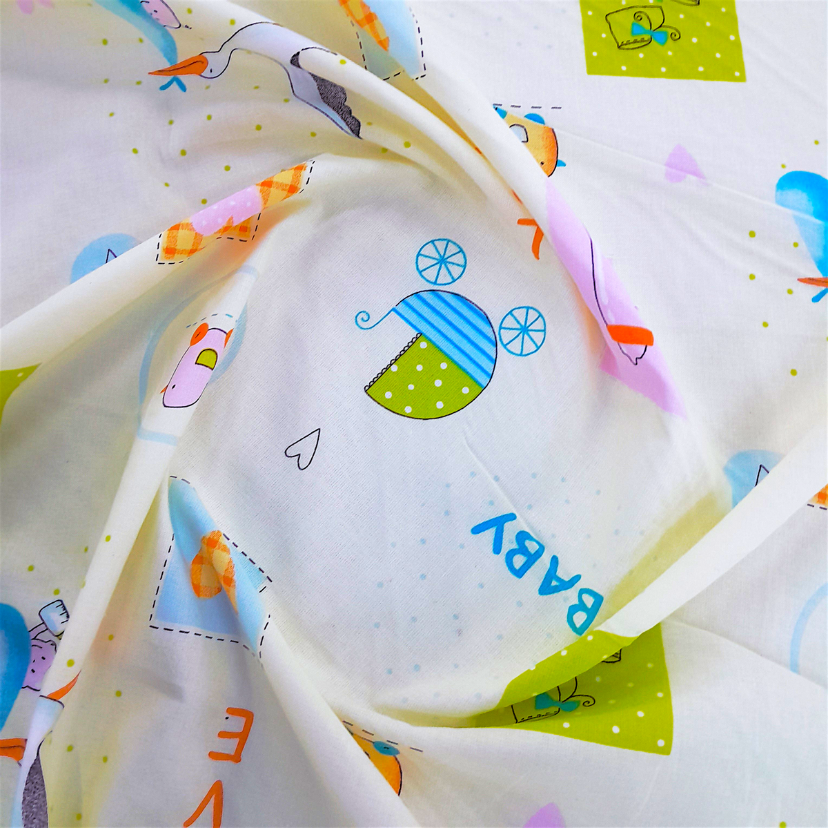 Cotton Kids Fabric Baby Love Print White 140 cm.