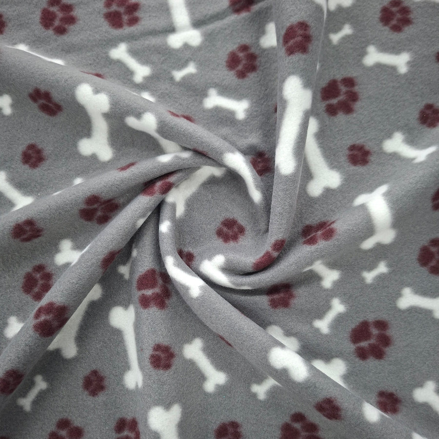 Printed Polar Fleece Fabric 150 cm Paws Grey