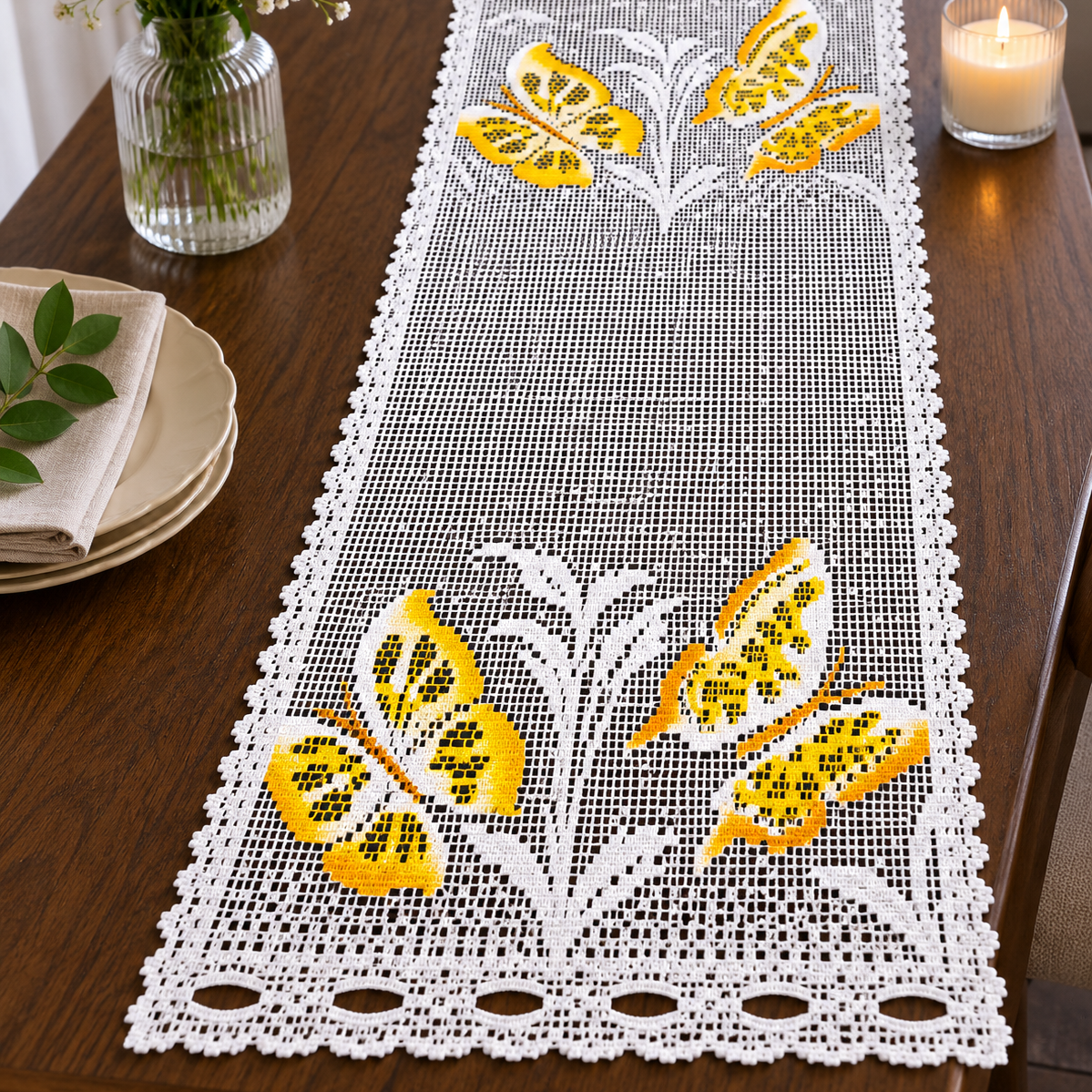 Printed Dutch Lace Butterfly White 30 cm