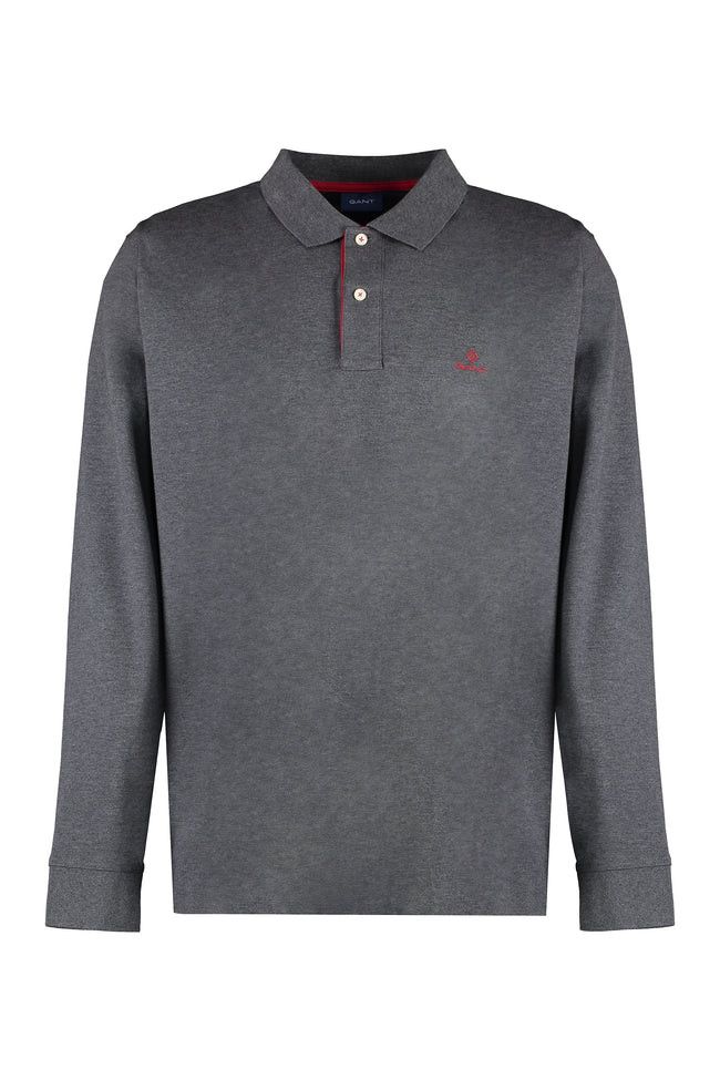 Gant Mens Long Sleeve Golfer Contrast Collar Pique In Charcoal 2055003.