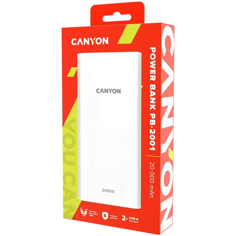 CANYON PB-2001 Power Bank  20,000mAh White.