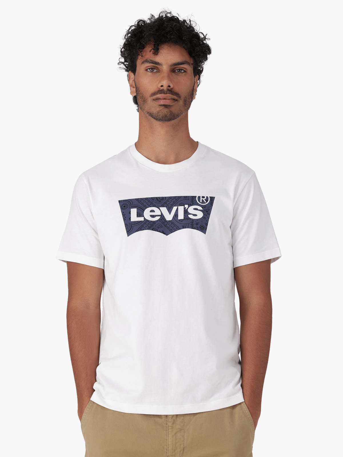 Men's Levi's White Graphic Crewneck Za Filled B T-shirt