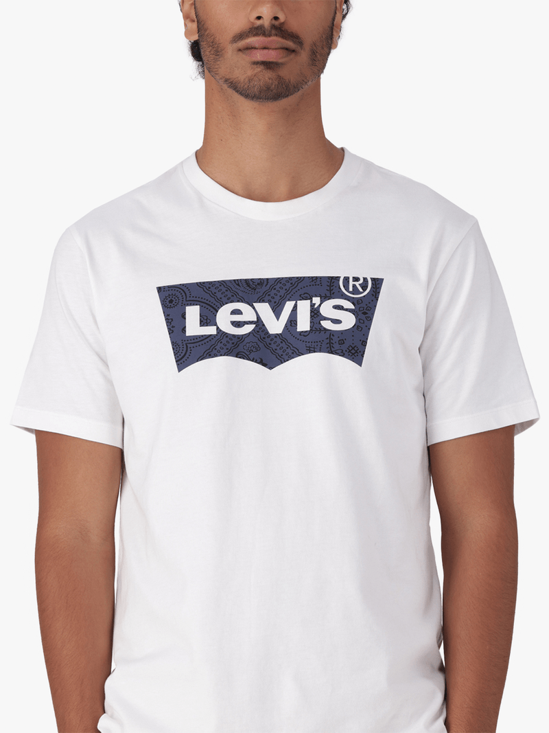 Men's Levi's White Graphic Crewneck Za Filled B T-shirt