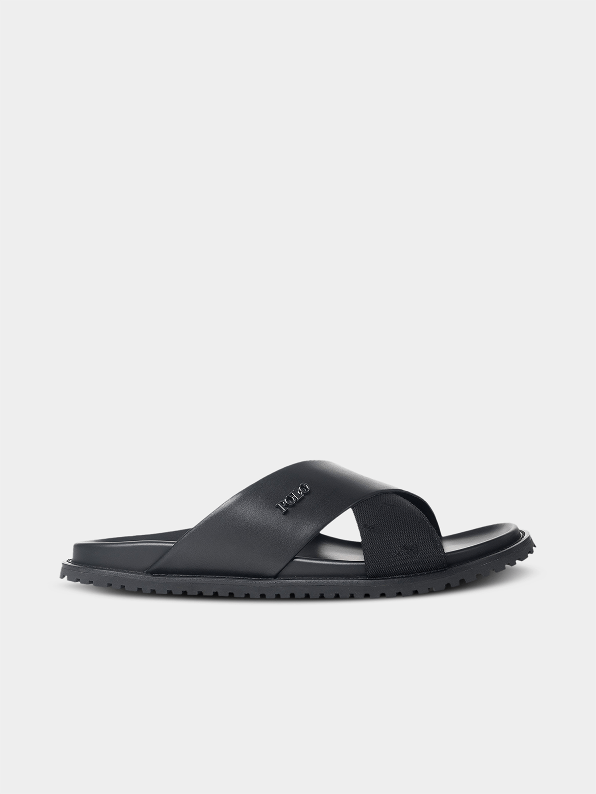 Men's Polo Black Cross Strap Jacquard Sandals