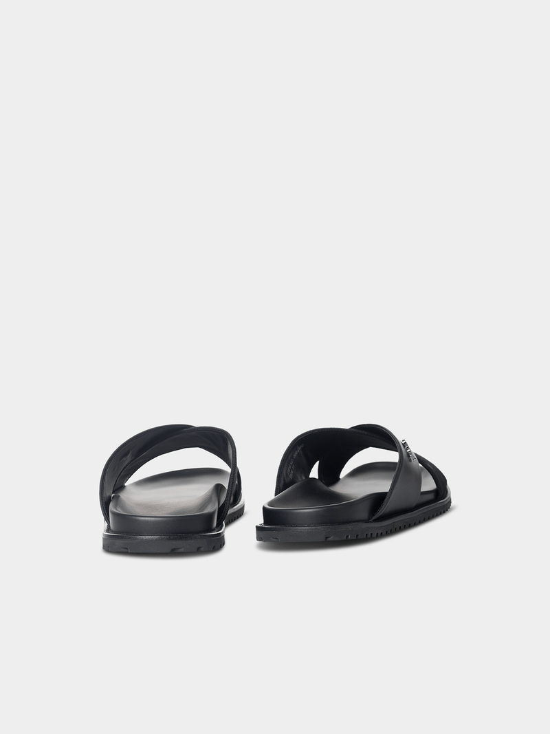 Men's Polo Black Cross Strap Jacquard Sandals
