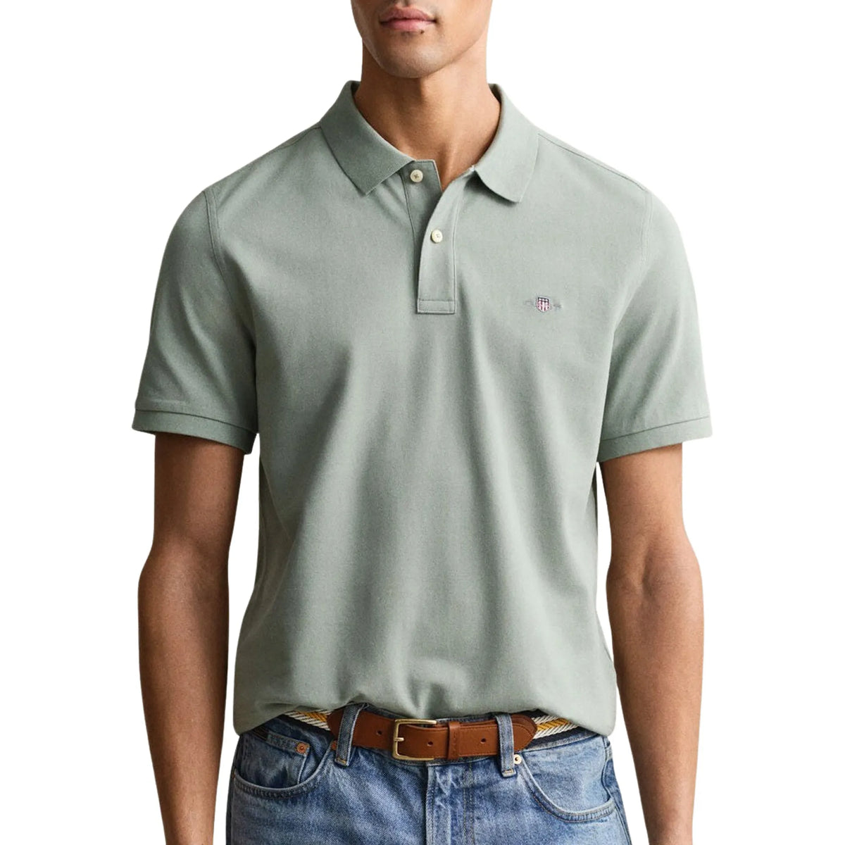 Gant Men's Contrast Piqué Short Sleeve Subtle Stretch Poloshirt-Ceramic Grey 357166