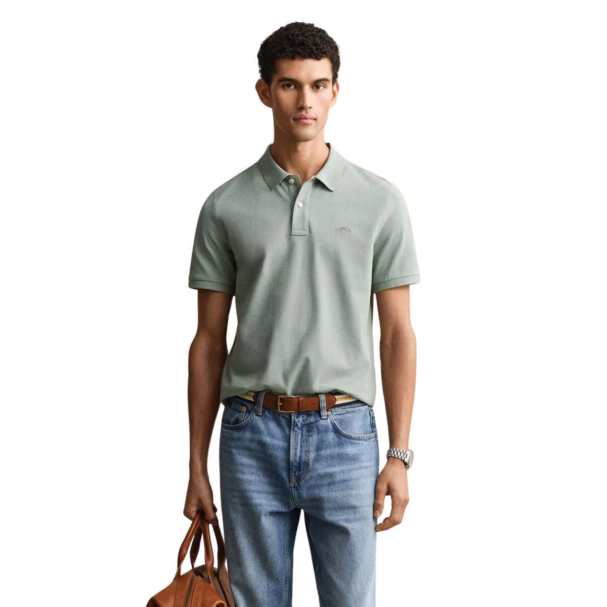 Gant Men's Contrast Piqué Short Sleeve Subtle Stretch Poloshirt-Ceramic Grey 357166