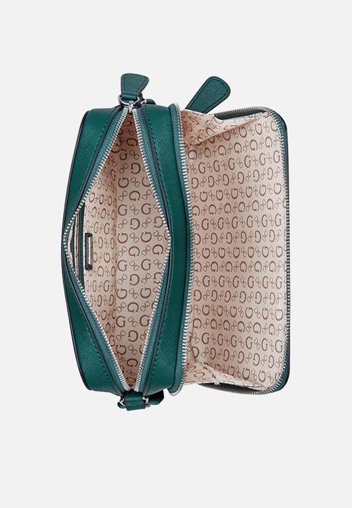 Guess Ladies Handbags Guess Haddington Mini Double Zip Crossbody Emerald (7794992414809)