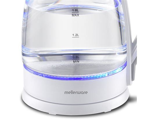 Mellerware Kettle 360 Degree Cordless Glass White 1.8L 2200W Cloud 22300WH.