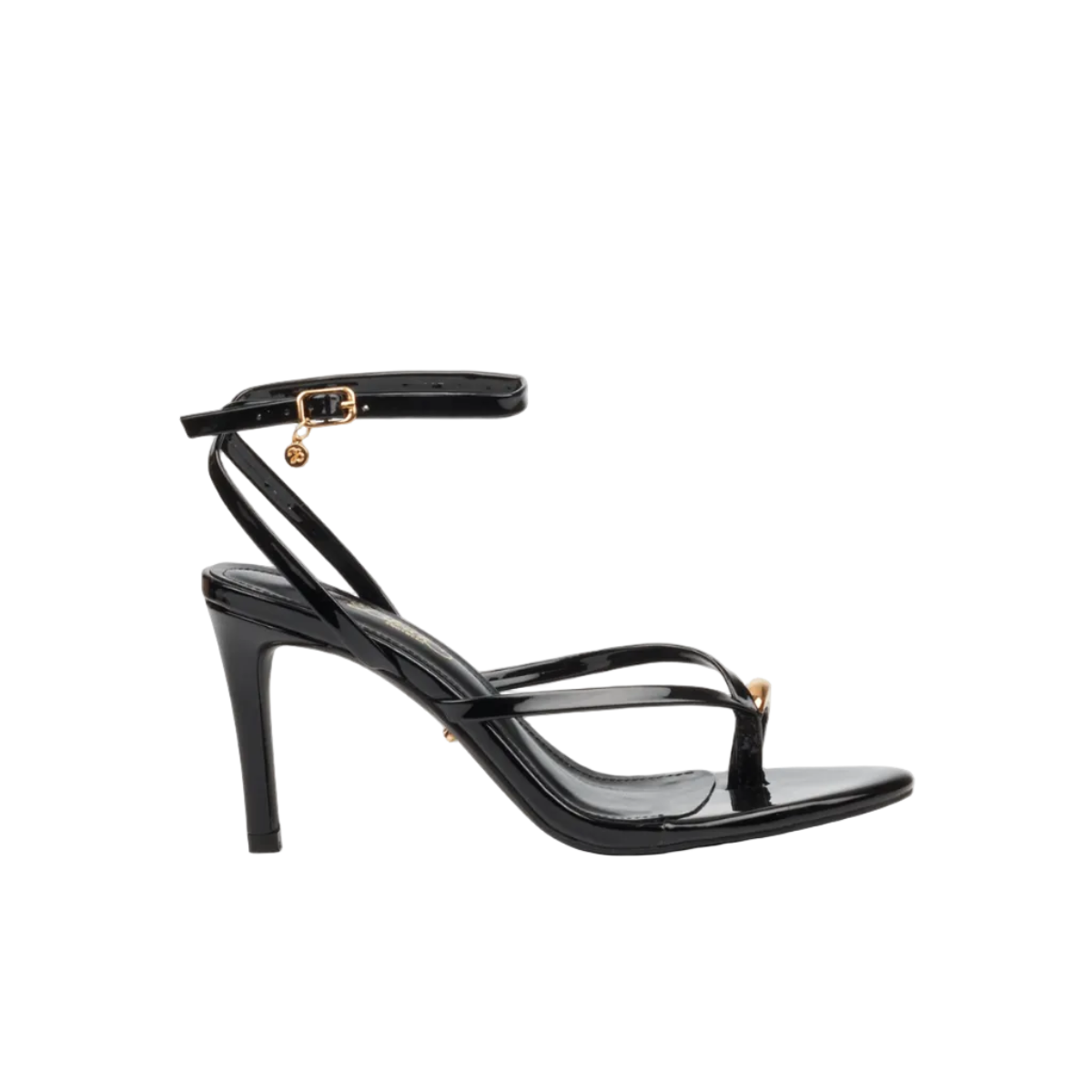 Miss Black Nelly 5 Gold Ankle Strap Heels-Black