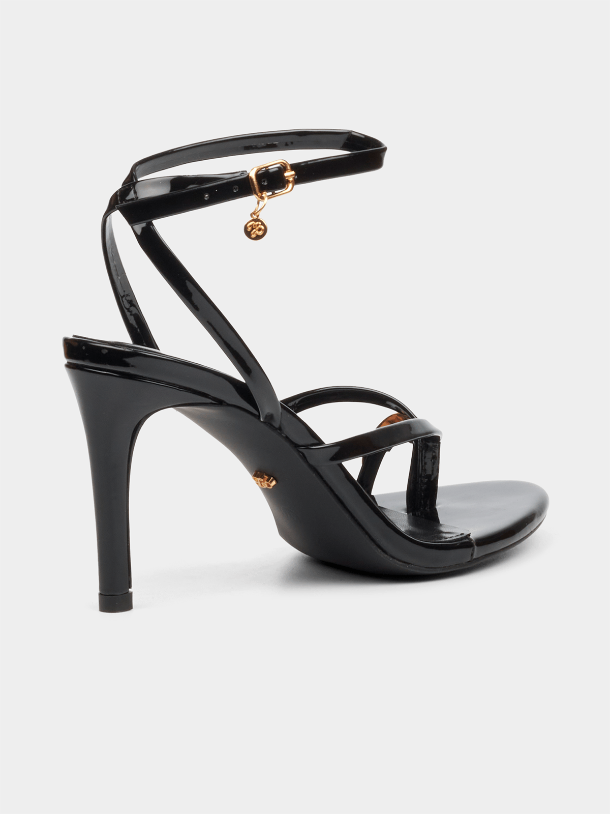 Miss Black Nelly 5 Gold Ankle Strap Heels-Black