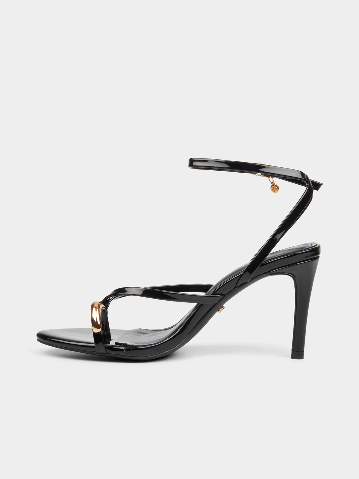 Miss Black Nelly 5 Gold Ankle Strap Heels-Black