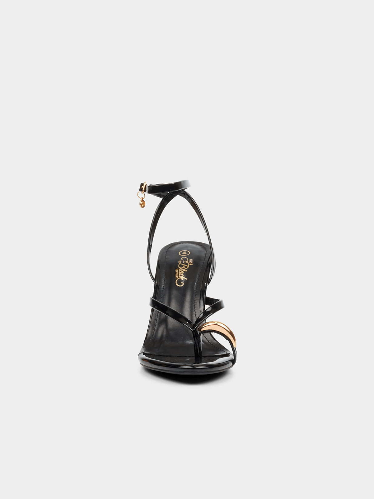 Miss Black Nelly 5 Gold Ankle Strap Heels-Black