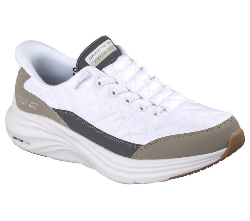 Skechers Slip-ins: Contour Foam - Cozy Fit-White/Taupe 232619