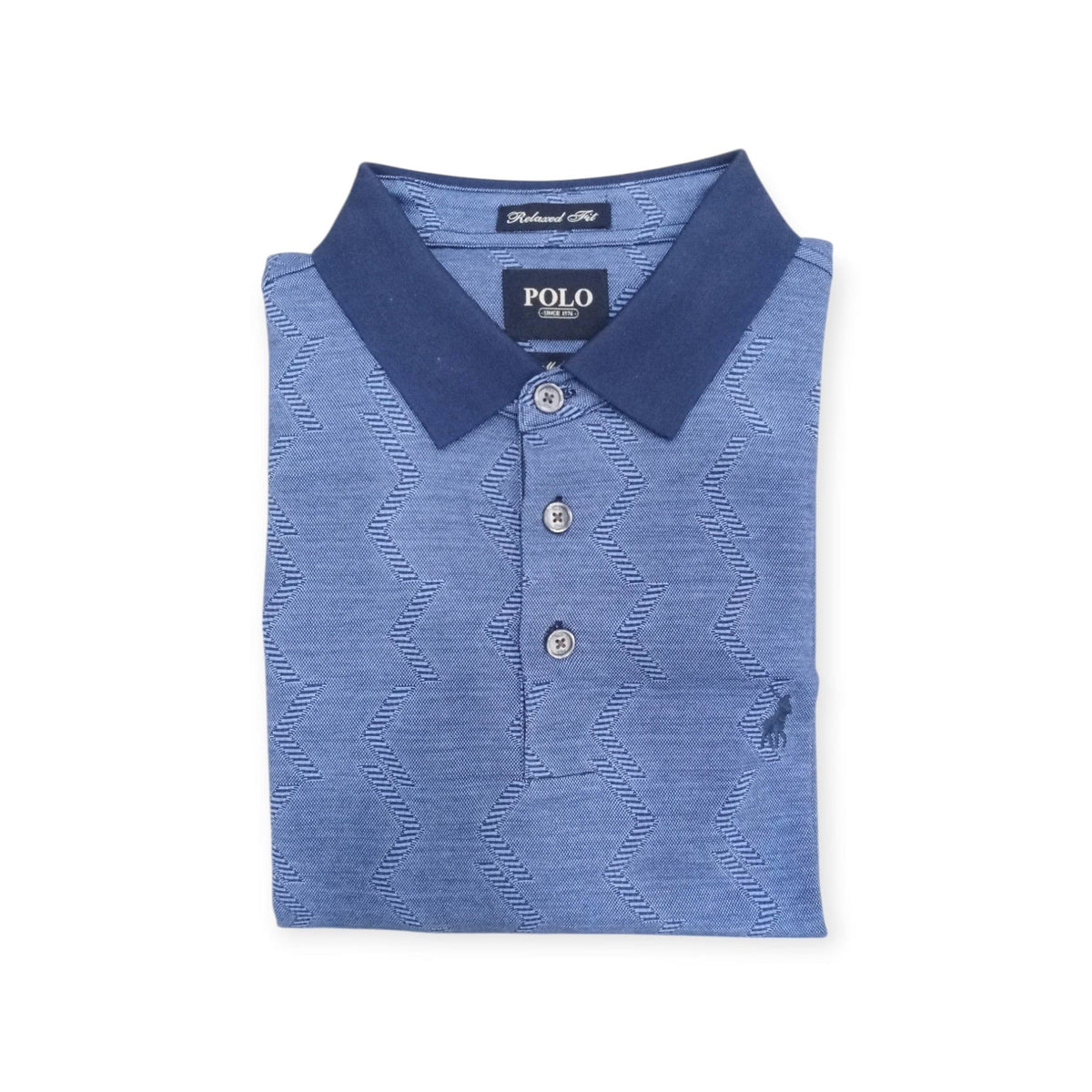 Polo Golf T Shirt M Polo Men's Long Sleeve Double Mercerised Jacquard Golfer Blue