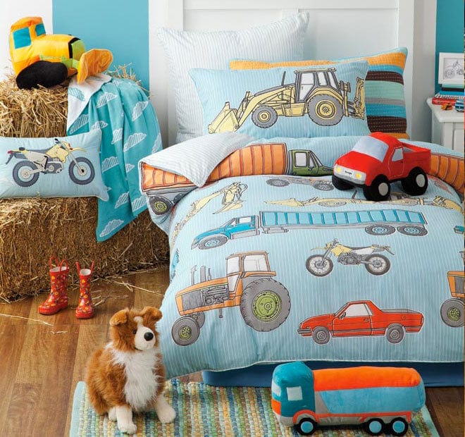 Linen House Duvet Cover Linen House Hiccups Machinery Shed Blue Duvet Cover Set (7292600418393)