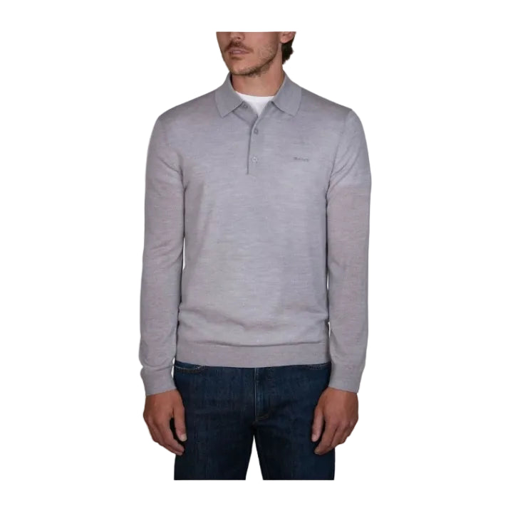 Gant Mens Extra Fine Merino Wool Golfer Sweater-Grey Melange 8050210