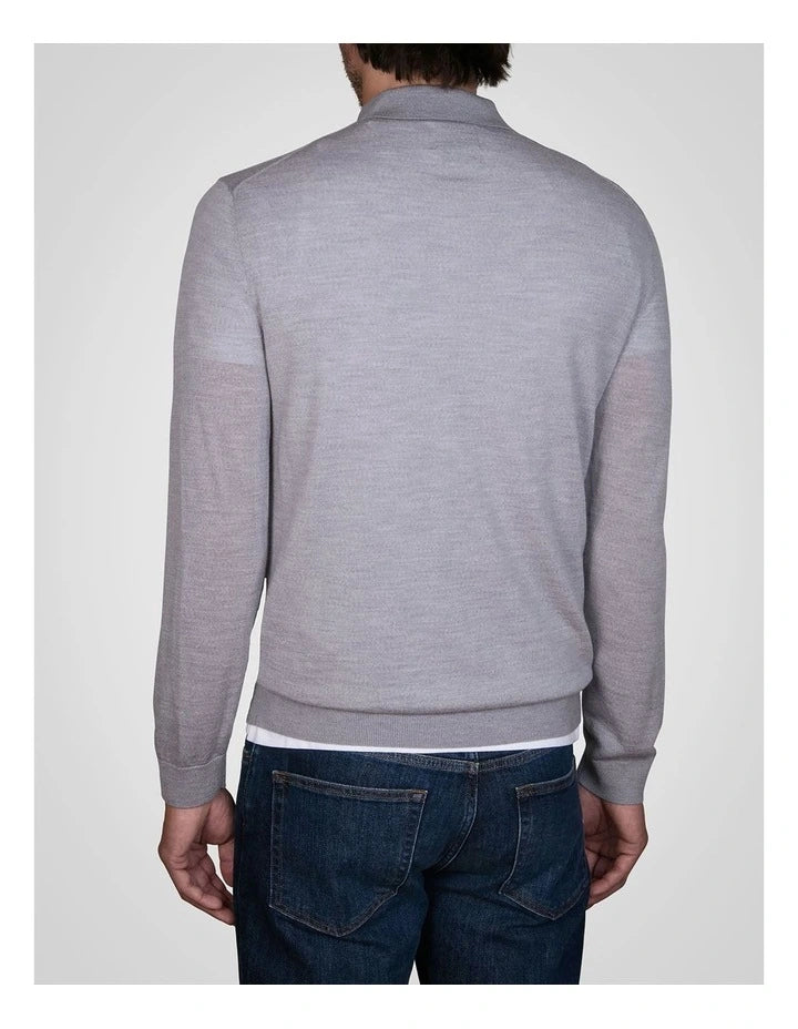 Gant Mens Extra Fine Merino Wool Golfer Sweater-Grey Melange 8050210