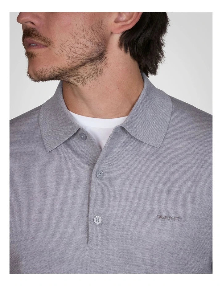 Gant Mens Extra Fine Merino Wool Golfer Sweater-Grey Melange 8050210