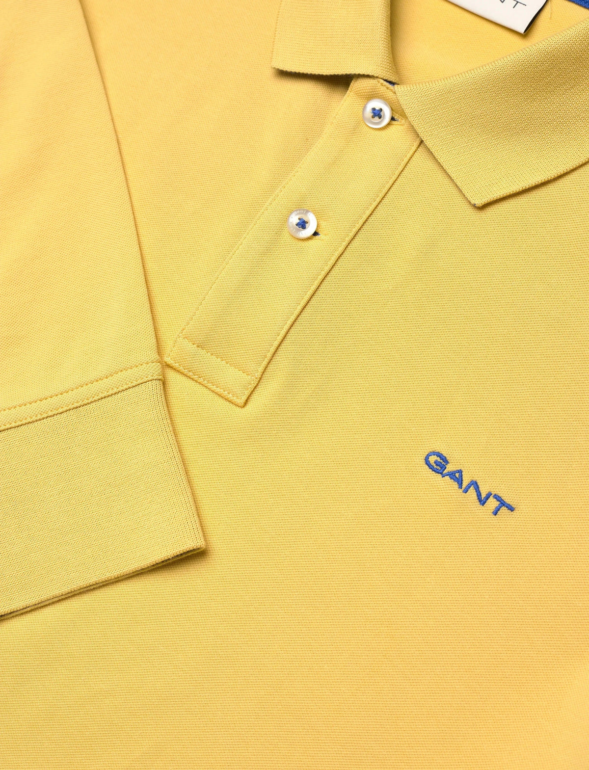 Gant Golf T Shirt Gant Regular Contrast Pique Long Sleeve Yellow