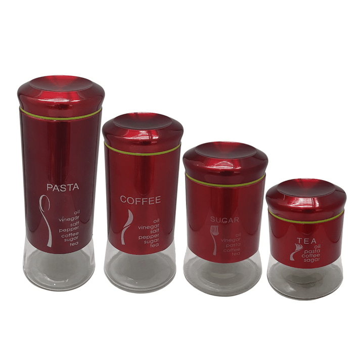 Stainless Steel Bread Bin Coated Stainless Steel Glass Canister Red Set Of 4 (6576143302745)