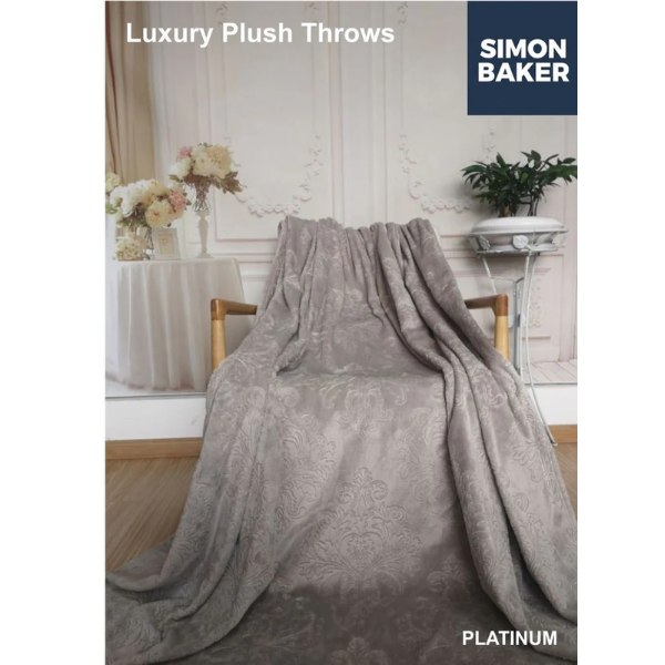 Simon Baker Luxury Plush Embossed Blanket 200x240cm Platinum