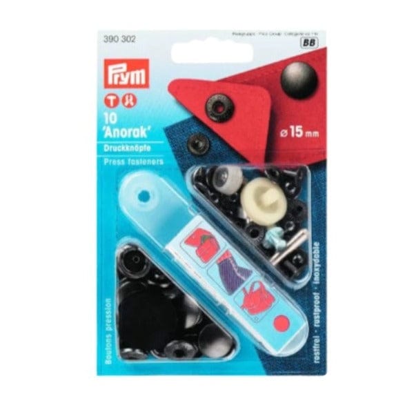 HABBY ACCESSORIES Habby Prym No-Sew Anorak Press Fasteners Black 15mm (7240215560281)