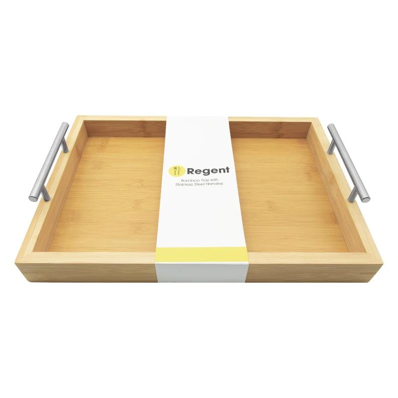 Regent SERVING TRAY Regent Bamboo Rectangular Tray With St Steel Handles 395x285x73mm 30250 (7817372958809)