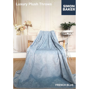 Simon Baker Luxury Plush Embossed Blanket 200x240cm French Blue