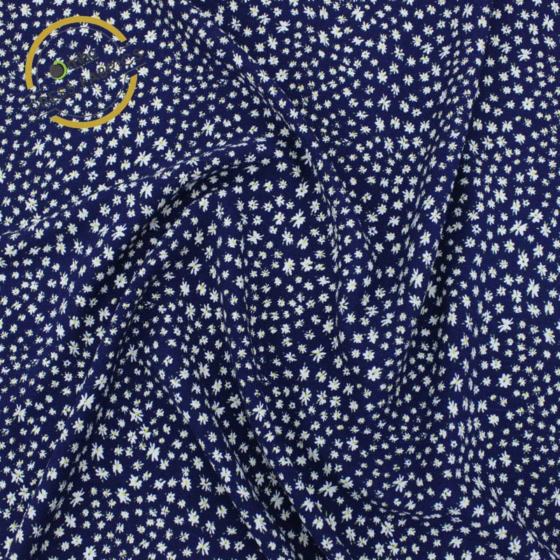 RAYON Dresses Navy Printed Rayon Slub Fabric 150 cm (6846616698969)