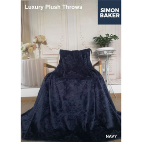 Simon Baker Luxury Plush Embossed Blanket 200x240cm Navy