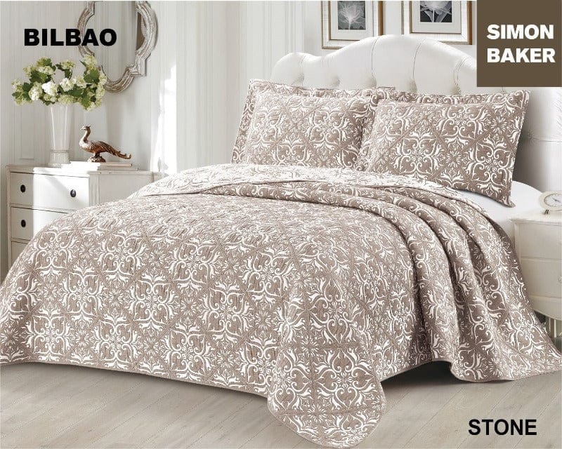 SIMON BAKER BEDSPREAD Queen: 250x270cms plus 2 Pillowcases Simon Baker Bilbao Jacquard Bedspread Stone (6595028910169)