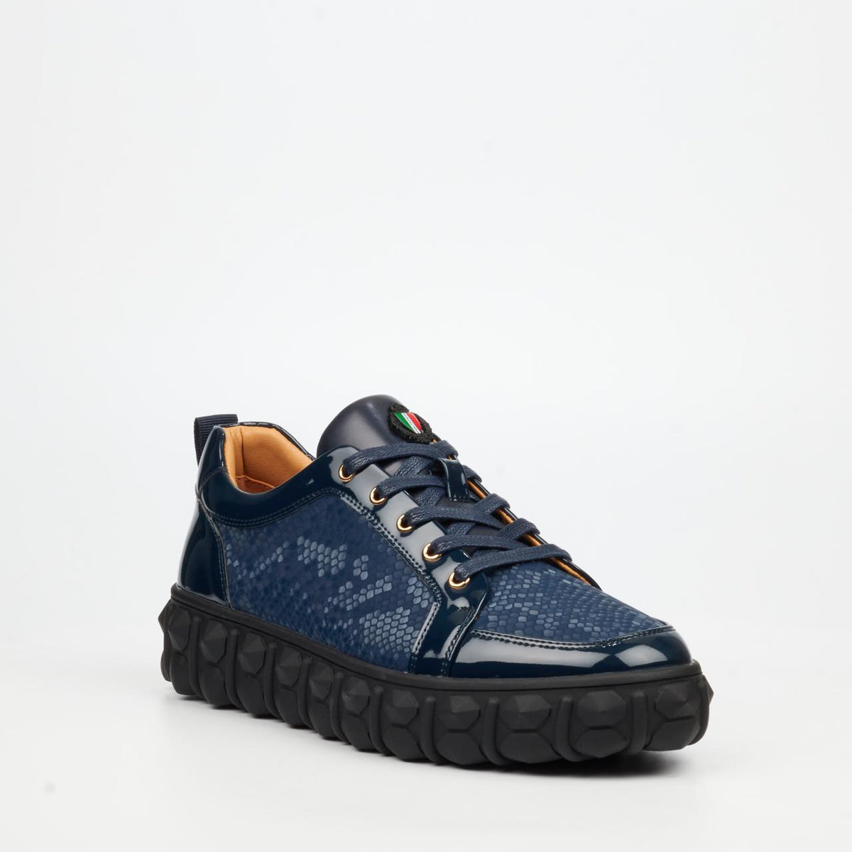 Mazerata Men's Pigale 37 Faux Patent Snake-Navy