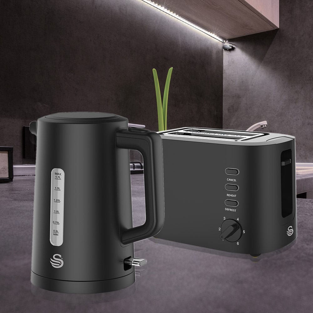Swan TOASTER & KETTLE Swan Black Cordless Kettle and 2 Slice Toaster Breakfast Pack SPP9B (7229365157977)